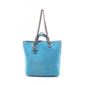CHANEL Blue Leather Tote Bag